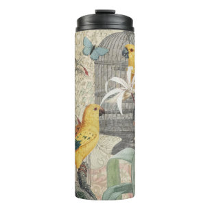 Vintage Botanische Vogel Natur Antik Tropisch  Thermosbecher