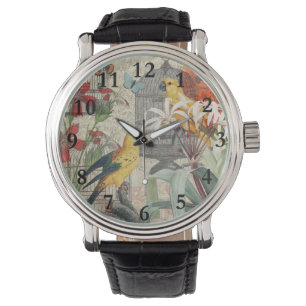 Vintage Botanische Vogel Natur Antiquität Tropisch Armbanduhr