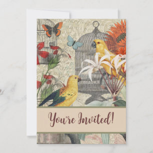 Vintage Botanische Vogel Natur Antiquität Tropisch Einladung