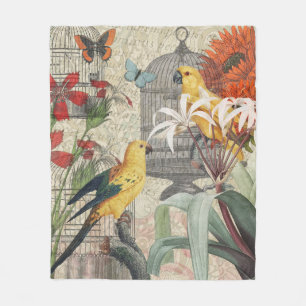 Vintage Botanische Vogel Natur Antiquität Tropisch Fleecedecke