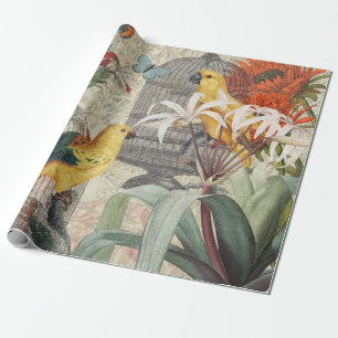 Vintage Botanische Vogel Natur Antiquität Tropisch Geschenkpapier