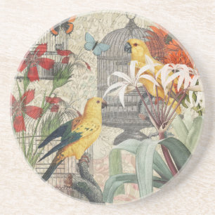 Vintage Botanische Vogel Natur Antiquität Tropisch Getränkeuntersetzer