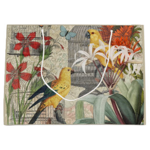 Vintage Botanische Vogel Natur Antiquität Tropisch Große Geschenktüte