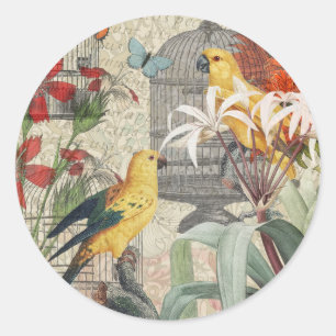 Vintage Botanische Vogel Natur Antiquität Tropisch Runder Aufkleber