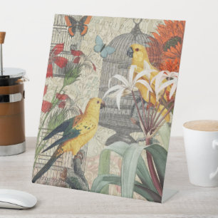 Vintage Botanische Vogel Natur Antiquität Tropisch Sockelschild