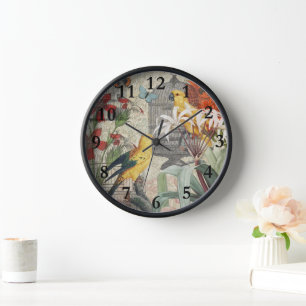 Vintage Botanische Vogel Natur Antiquität Tropisch Uhr