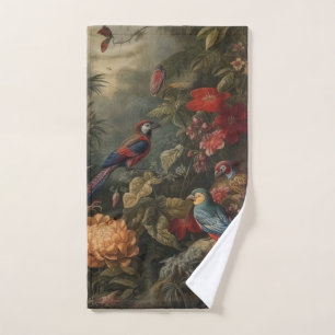 Vintage botanische Vogelarten Blume im Paradies Badhandtuch Set