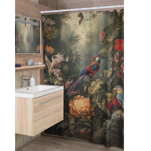 Vintage botanische Vogelarten Blume im Paradies Duschvorhang