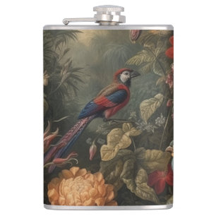 Vintage botanische Vogelarten Blume im Paradies Flachmann