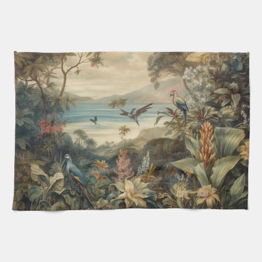 Vintage botanische Vogelarten Blume im Paradies Geschirrtuch (Horizontal)