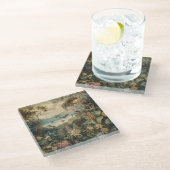 Vintage botanische Vogelarten Blume im Paradies Glasuntersetzer (Schrägansicht)