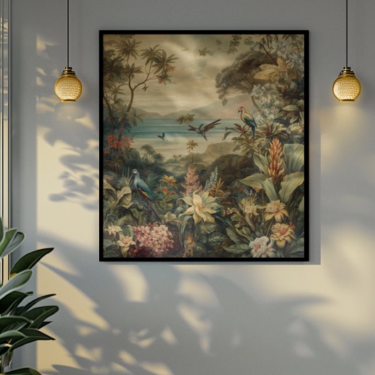 Vintage botanische Vogelarten Blume im Paradies Leinwanddruck