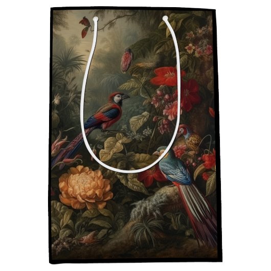 Vintage botanische Vogelarten Blume im Paradies Mittlere Geschenktüte (Vorderseite)