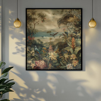 Vintage botanische Vogelarten Blume im Paradies Poster