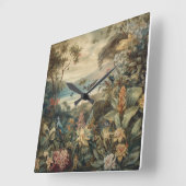 Vintage botanische Vogelarten Blume im Paradies Quadratische Wanduhr (Winkel)
