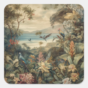 Vintage botanische Vogelarten Blume im Paradies Quadratischer Aufkleber