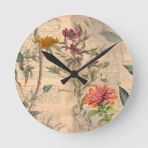 Vintage botanische Wand-Uhr Runde Wanduhr