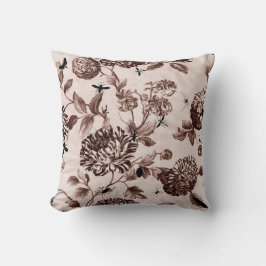 Vintage botanische Wanzen BlumenToile Sepia-Browns Kissen