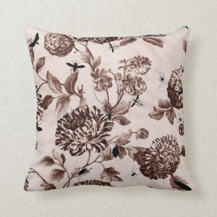 Vintage botanische Wanzen BlumenToile Sepia-Browns Kissen