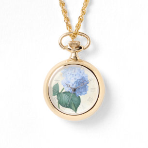 Vintage botanische Wasserfarben Blau Hydrangea W Armbanduhr