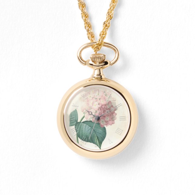 Vintage botanische Wasserfarben Hydrangea W Armbanduhr (Vorderseite)