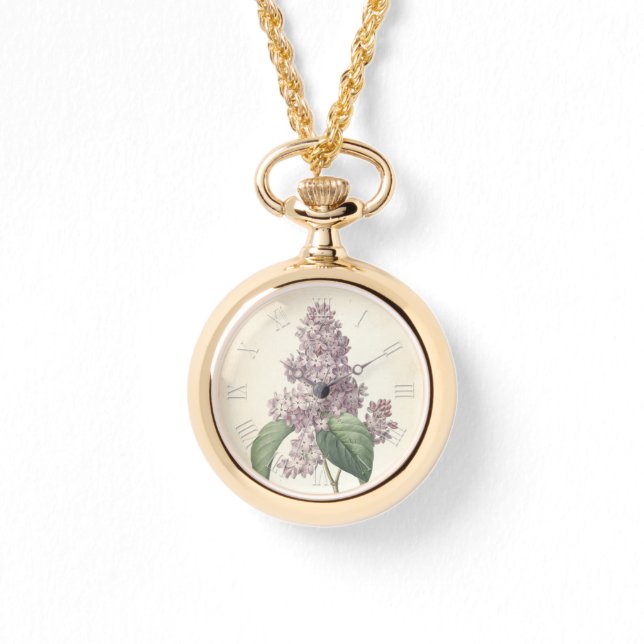 Vintage Botanische Wasserfarben Lilac W Armbanduhr (Vorderseite)