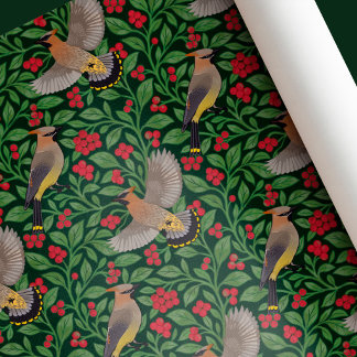 Vintage Botanische Weihnachts-Seidenschwänze Geschenkpapier