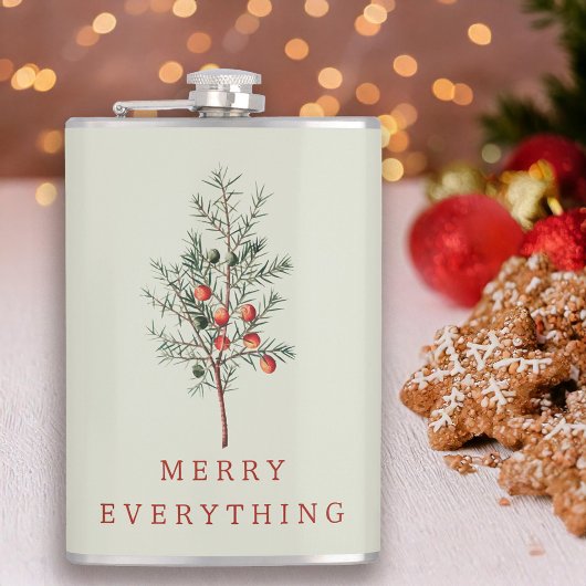 Vintage botanische Weihnachtsgrün Flachmann