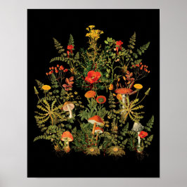 Vintage botanische Wildblumen Pilze fallen Poster