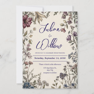 Vintage Botanische Wildblumengarten-Hochzeit Einladung