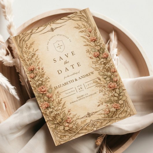 Vintage Botanische Wildblumengarten Hochzeit Save The Date