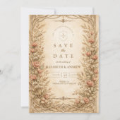 Vintage Botanische Wildblumengarten Hochzeit Save The Date (Vorderseite)