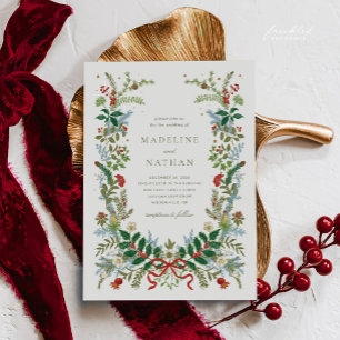Vintage Botanische Winter-Weihnachts-Hochzeit Einladung