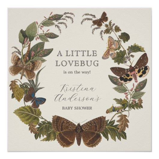 Vintage Botanische Woodland Babydusche Empfang Poster (Vorderseite)