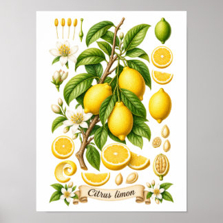 Vintage botanische Zitronen-Illustration Poster