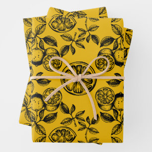 Vintage botanische Zitrusfrucht Geschenkpapier Set