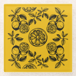 Vintage botanische Zitrusfrucht Glasuntersetzer