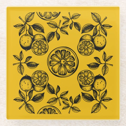 Vintage botanische Zitrusfrucht Glasuntersetzer (Vorderseite)