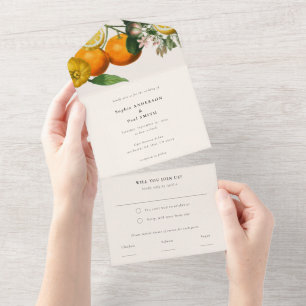 Vintage Botanische Zitrusfrüchte Hochzeit All In One Einladung