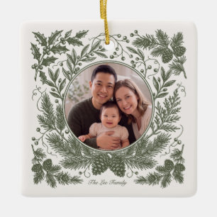 Vintage Botanische Zwei-Foto-Familie - Grün Keramikornament