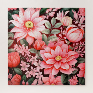 Vintage botanischer blühender Blumengarten Puzzle