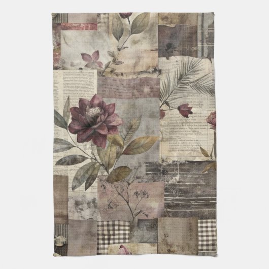 Vintage Botanischer Patchwork Rustikal (1) Geschirrtuch (Vertikal)