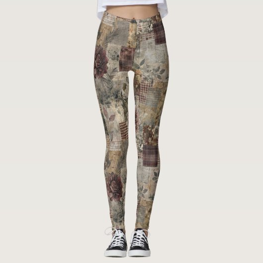 Vintage Botanischer Patchwork Rustikal (1) Leggings (Vorderseite)