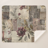 Vintage Botanischer Patchwork Rustikal (1) Sherpadecke (Vorderseite (Horizontal))