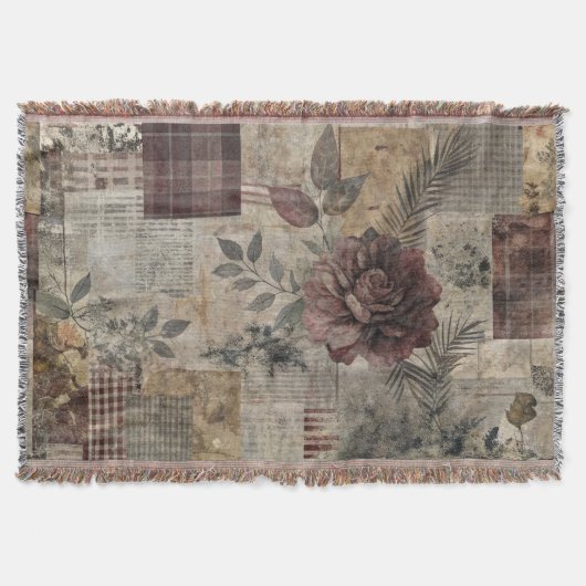 Vintage Botanischer Patchwork Rustikal (2) Decke (Vorderseite)