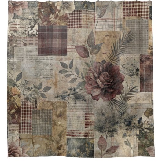 Vintage Botanischer Patchwork Rustikal (2) Duschvorhang (Vorderseite)