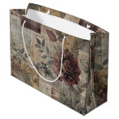 Vintage Botanischer Patchwork Rustikal (2) Große Geschenktüte (Rückseite Schrägansicht)