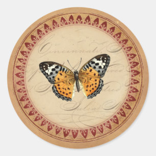 Vintage Botanischer Schmetterling Rund Runder Aufkleber
