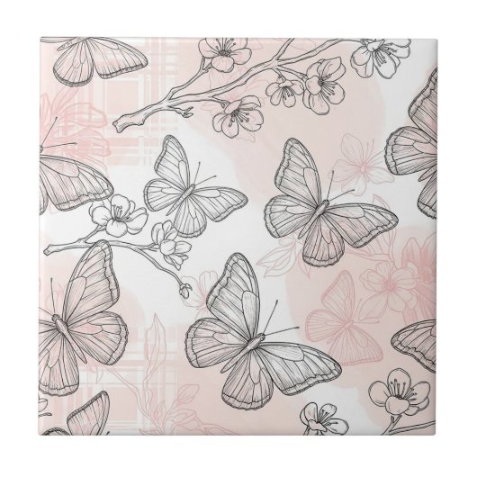 Vintage-Botanischer-Schmetterling-Toile-Muster (6) Fliese (Vorderseite)