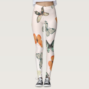 Vintage Botanischer Schmetterlingsdruck Creme-Legg Leggings